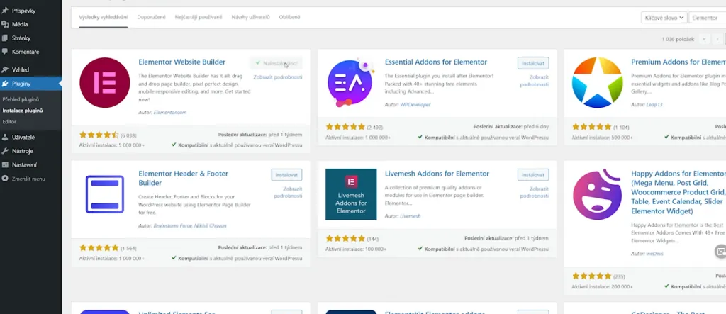 instalace wordpress pluginů