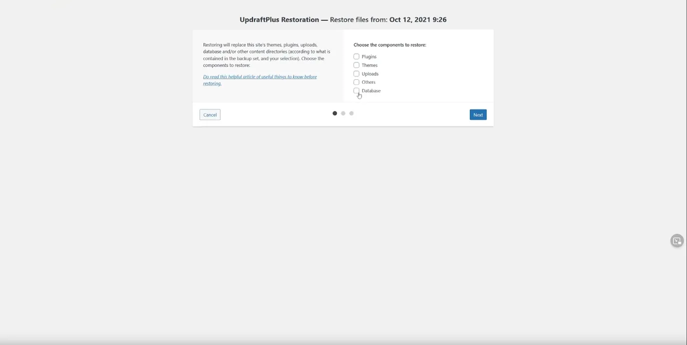 wordpress obnova zálohy webu